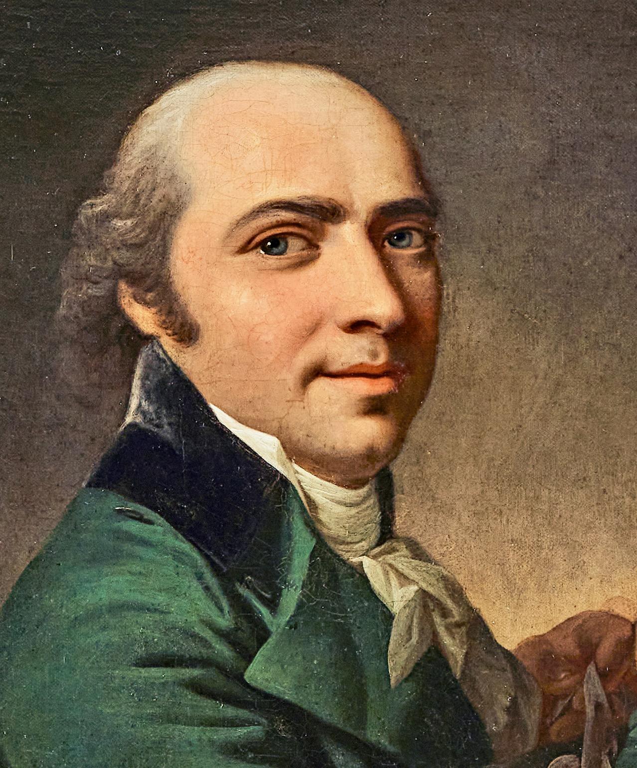 Architekt mit seinen Zeichnungen - 18. Jahrhundert Portrait Öl auf Leinwand (Braun), Portrait Painting, von CHRISTIAN AUGUST LORENTZEN