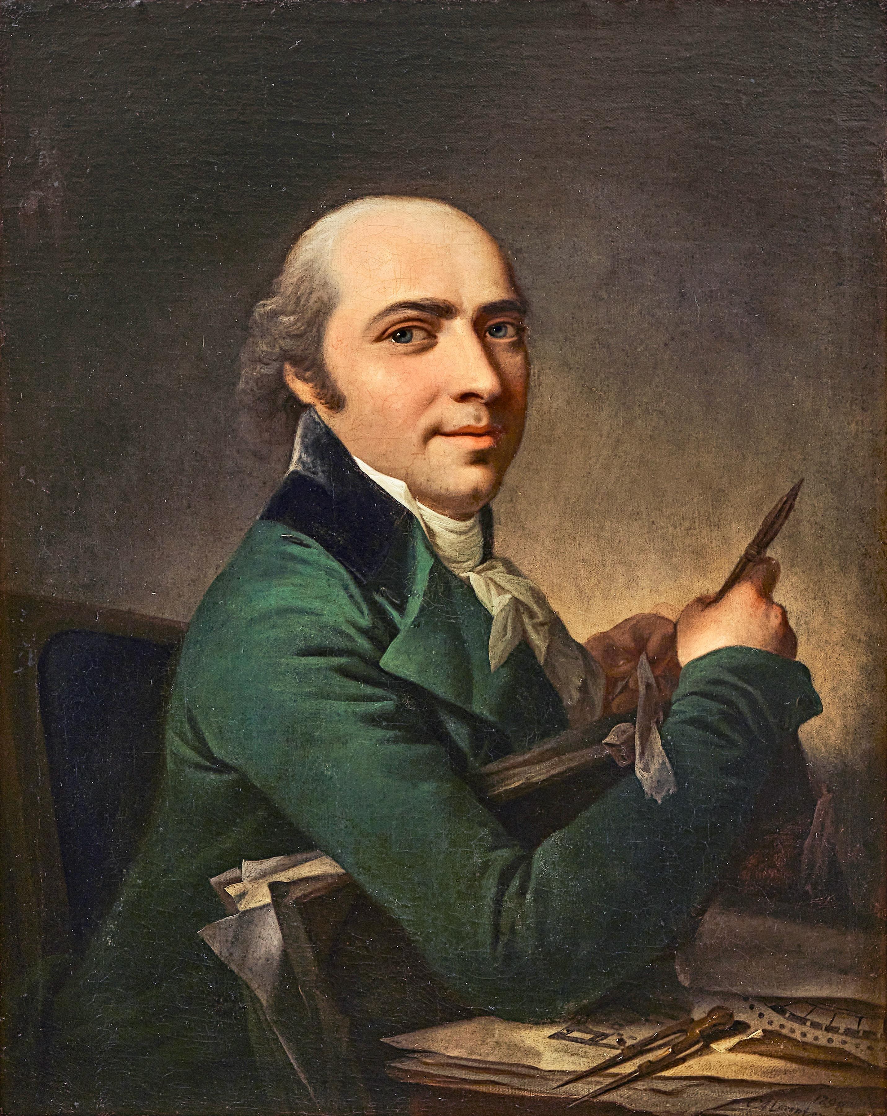 Porträt eines Architekten an seinem Schreibtisch, 1798
Öl auf Leinwand, unterfüttert. Signiert 