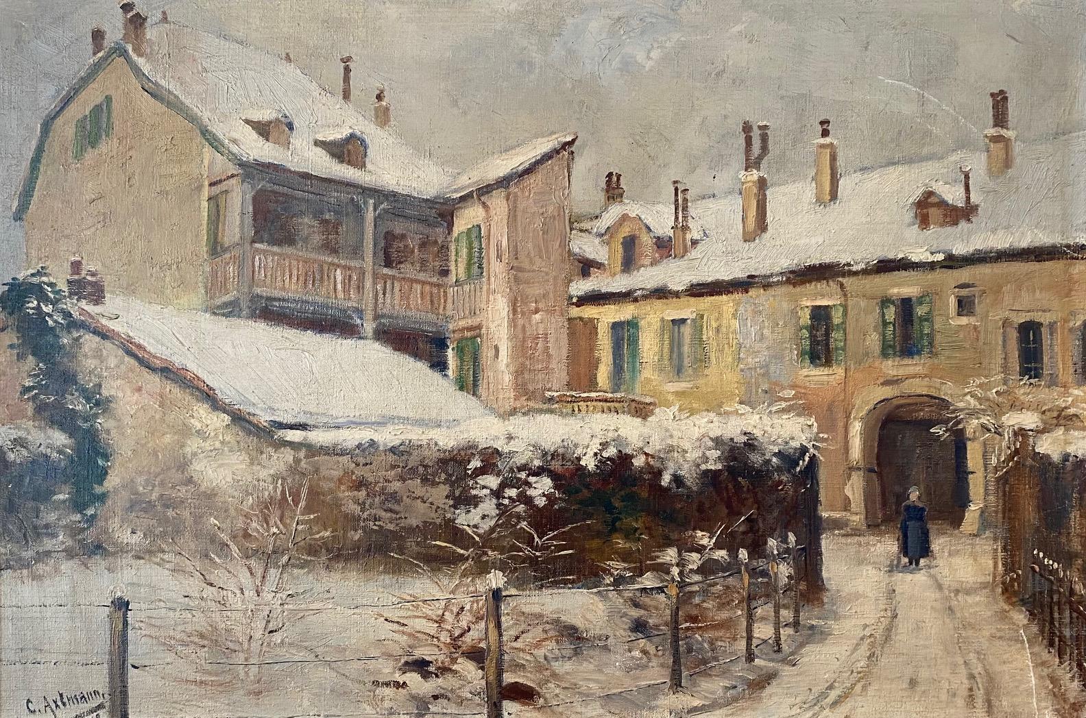 Schneefarm in der Schweiz von Christian Axtmann - Öl auf Leinwand 37x55 cm im Angebot 1