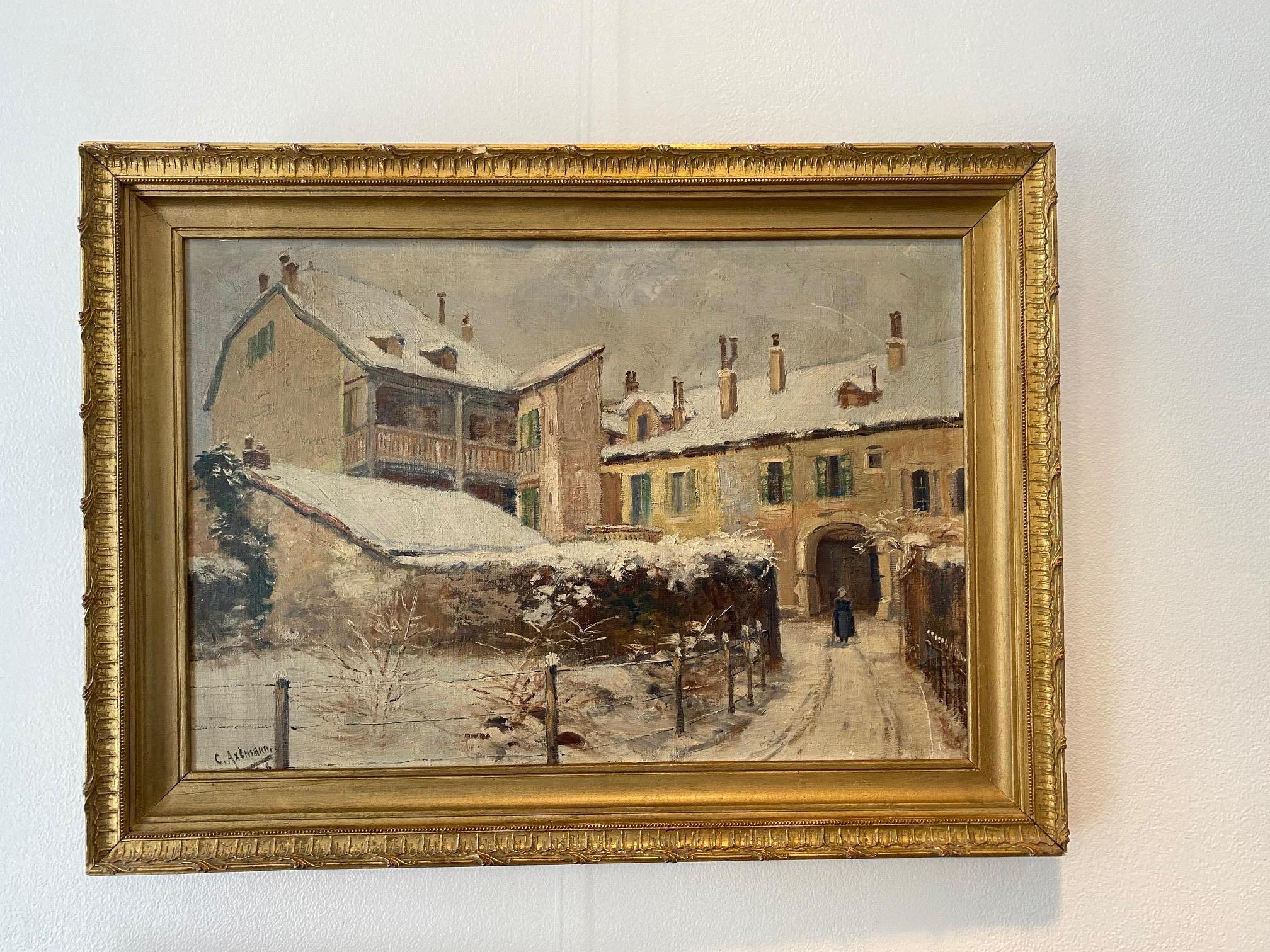 Schneefarm in der Schweiz von Christian Axtmann - Öl auf Leinwand 37x55 cm im Angebot 2