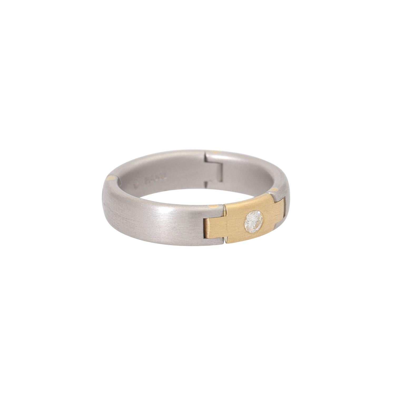 approx. 0.08 ct, grav. approx. LGW (I-J)/Si, PT 950/GG 18K, 10.7 g, RW: 55, at the end of 20th century, minimal tracks.

 Christian Bauer Solitaire Ring with Brilliant-Cut Diamond approx. 0.08 ct. engraved approx. Stw (i-j) Si, 950 Platinum/18k