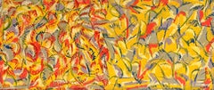 Composition abstraite en jaune et rouge Peinture à l'huile moderniste française gestuelle