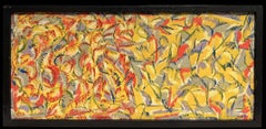 Composition abstraite en jaune et rouge Peinture à l'huile moderniste française gestuelle