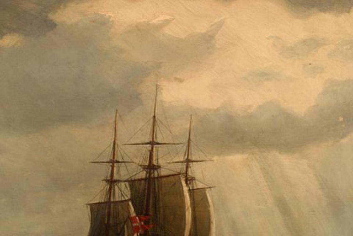 Danish Christian Benjamin Olsen ‘Denmark’ Three Master under Sail, Oil on Canvas