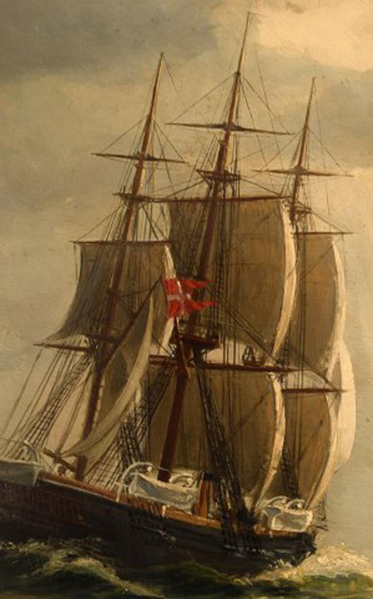 Christian Benjamin Olsen ‘Denmark’ Three Master under Sail, Oil on Canvas 1