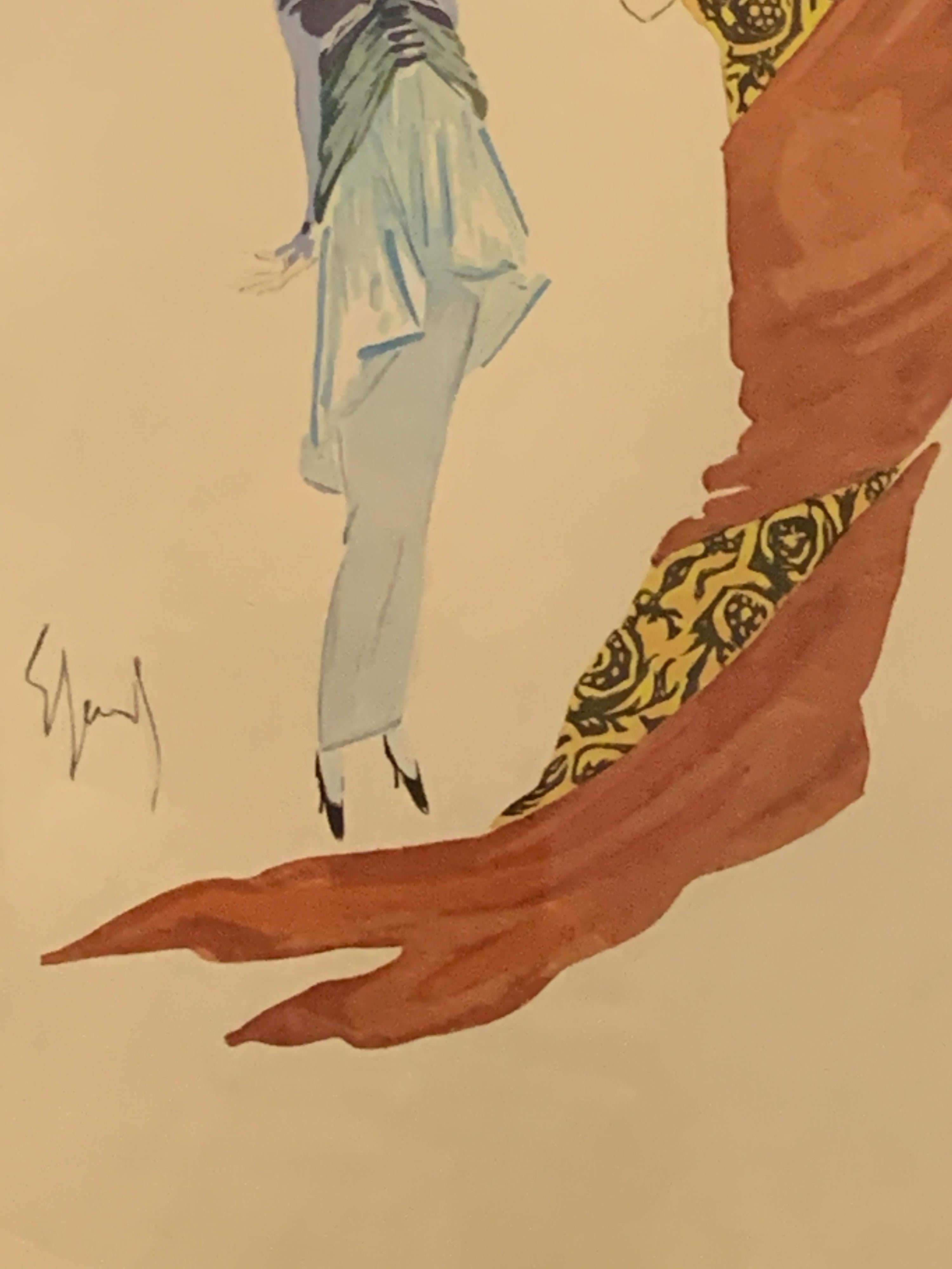 Belle Époque Christian Bérard Style Watercolor and Hand Drawn Fashion Rendering