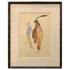 Aquarelle de style Christian Bérard et rendu de mode dessinée à la main