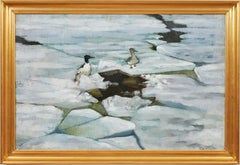 Uccelli di Goosander su banchi di ghiaccio