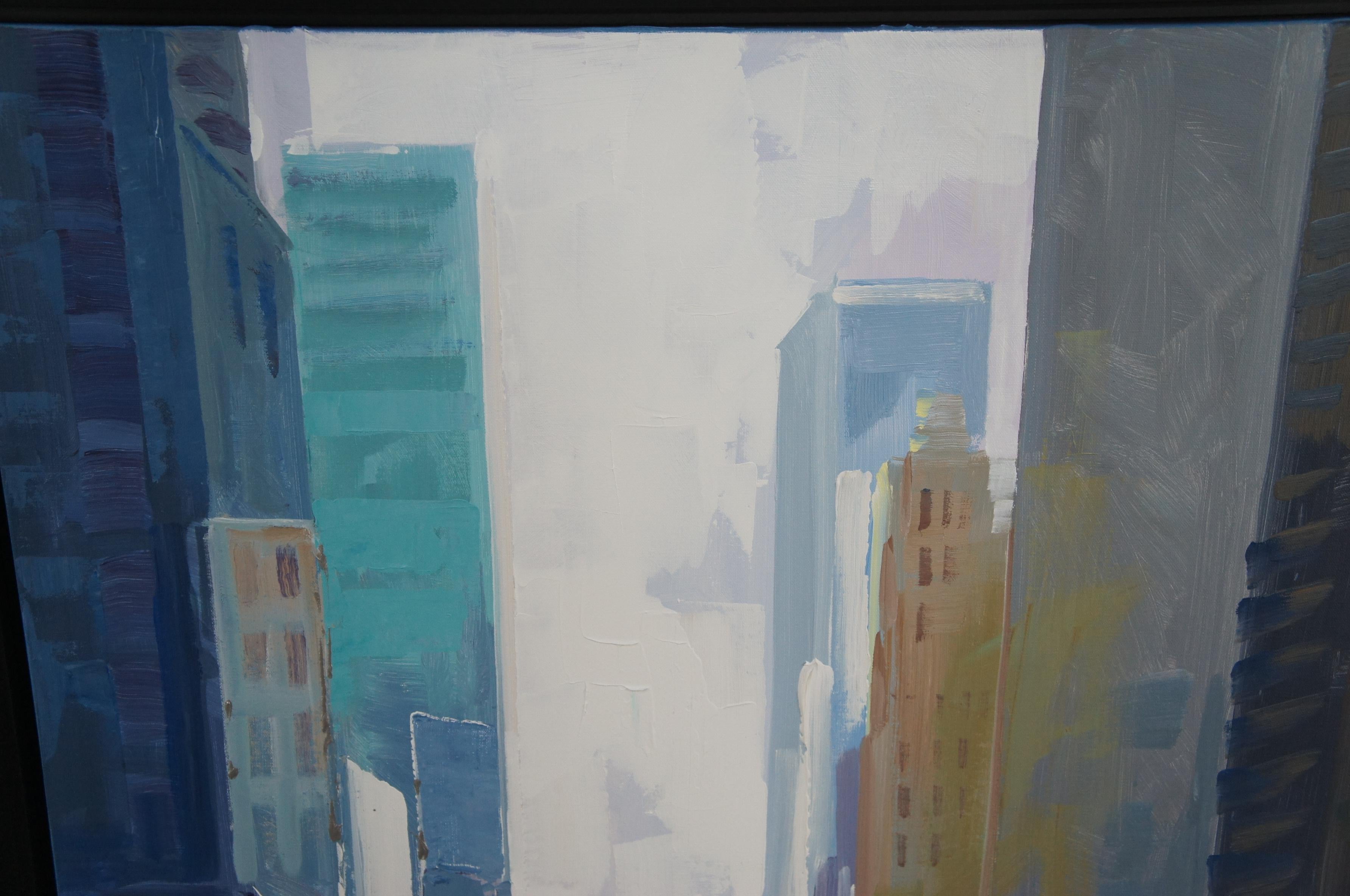 Canvas Christian Bergeron Original Acrylic Cityscape Oil Painting New York City Taxi For Sale