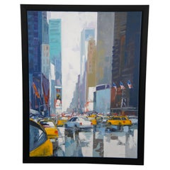 Christian Bergeron Original Acrylic Cityscape Oil Painting New York City Taxi