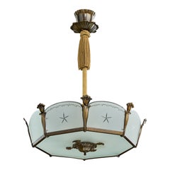 Christian Bergh 
Co, Pendant Light, Brass, Glass, Fabric, Sweden, 1930s