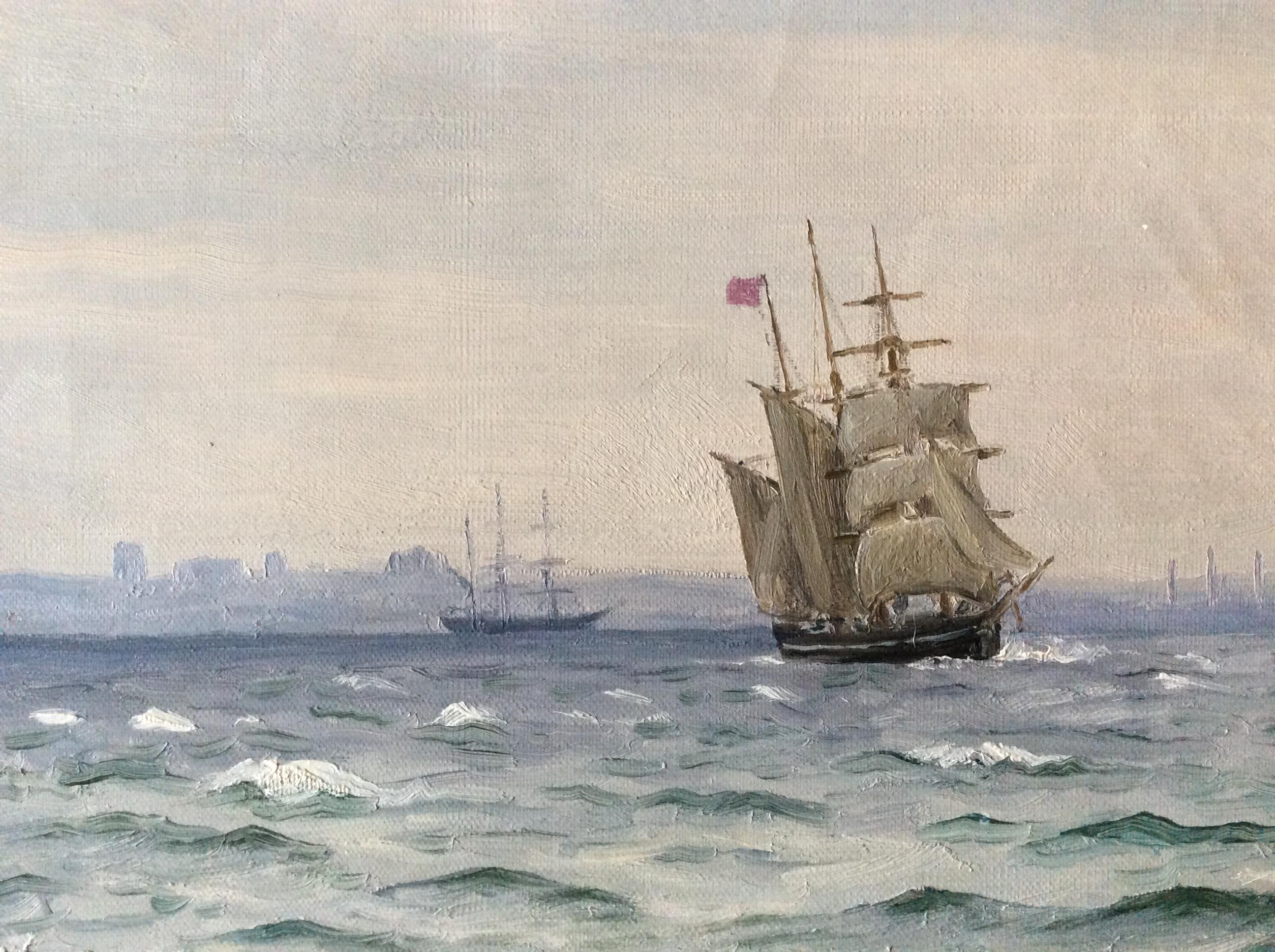 Hand-Painted Christian Blache Marine Painting, 1897