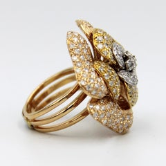 Christian Bonja Rose Flower Diamod 18k Gold Cocktail Ring
