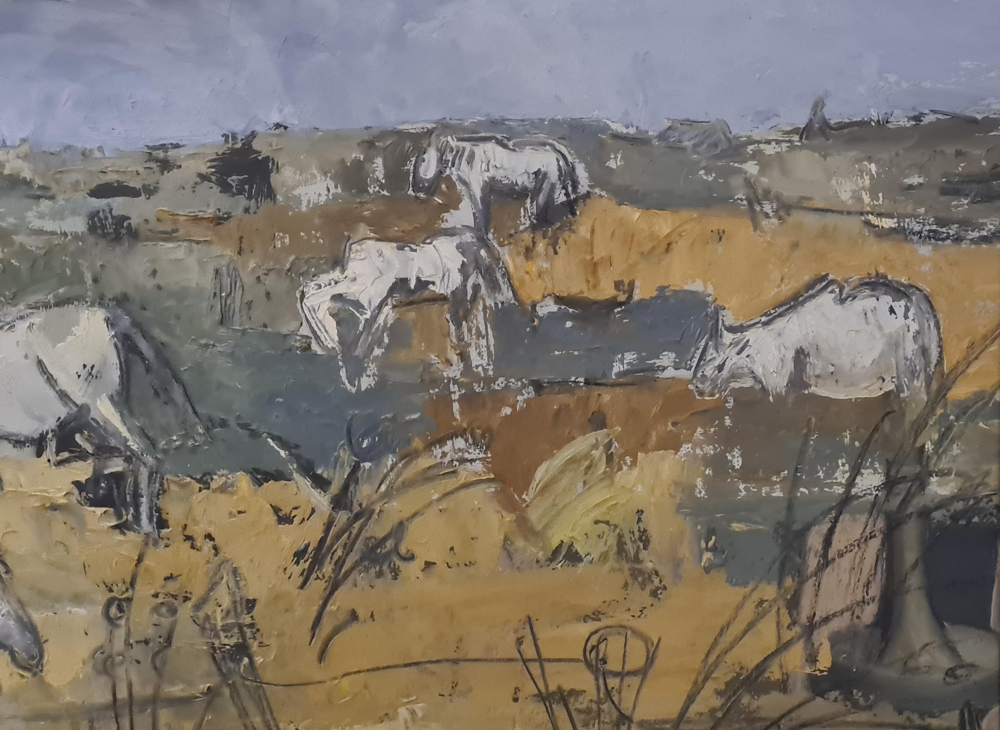 Campo di colore della metà del 20° secolo, Cavalli in una  Paesaggio, Chevaux Dans la Camargue - Painting Color-Field di Christian Bonnefoi