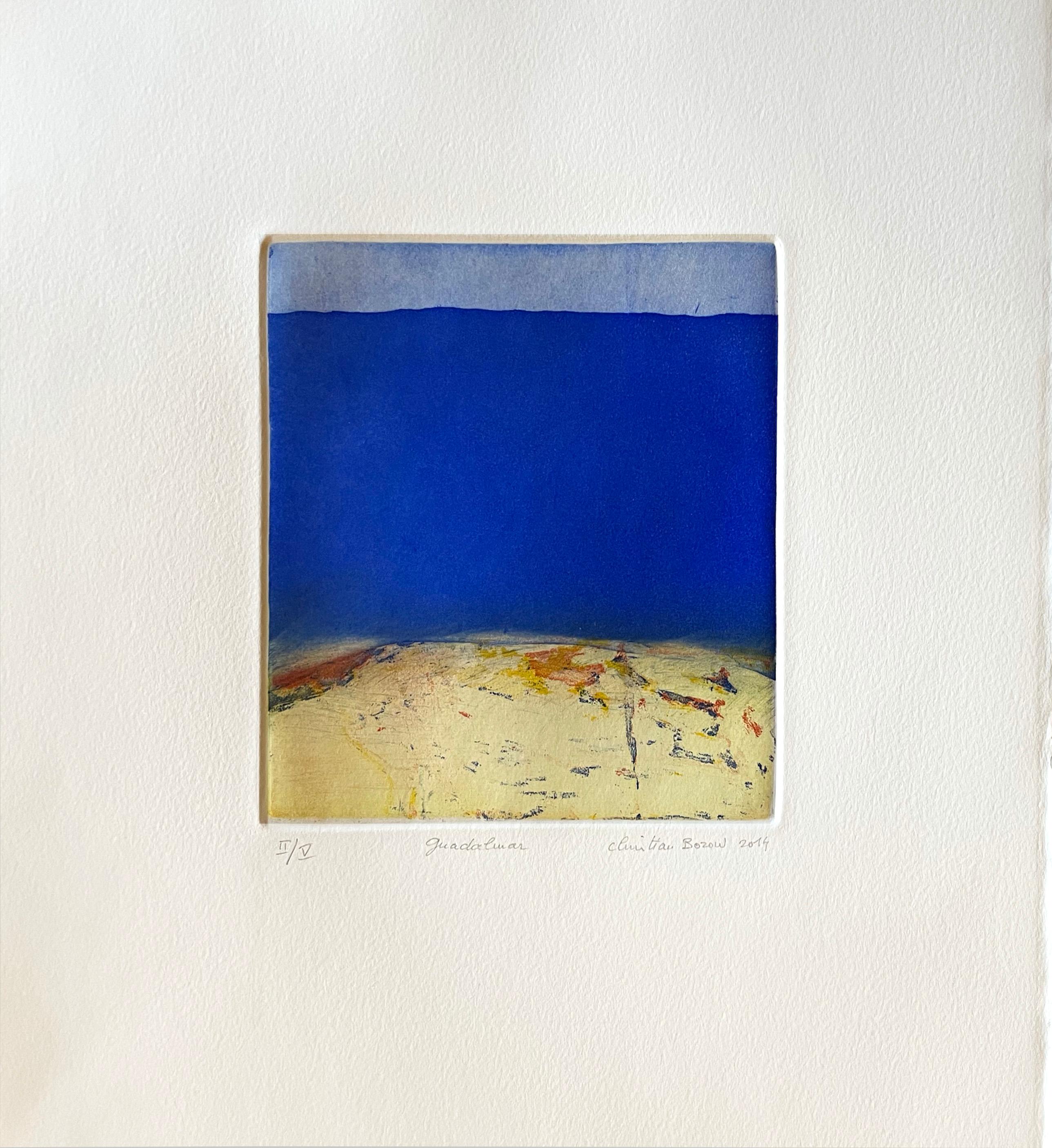 Signed, titled and numbered from the edition of 50.

Bozon's prints are often a balance between abstraction and landscape, which he creates with drypoint and aquatint. They reflect the colors and textures of Spain and Morocco, the two countries