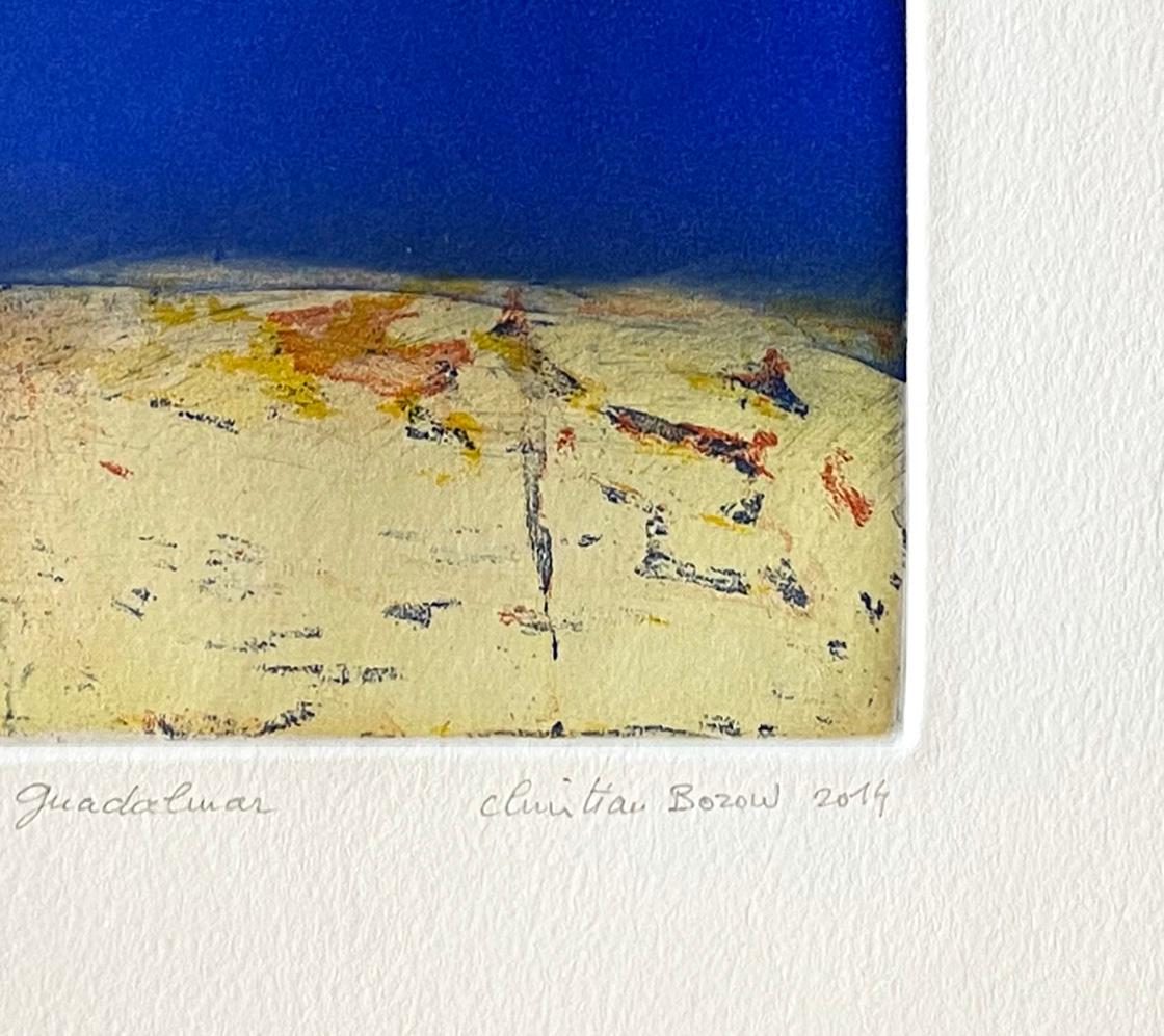 Signiert, betitelt und nummeriert vom Künstler. Abstraktes Bild, das an das Mittelmeer und die Wüste von Marokko erinnert.

Christian Bozon wurde 1969 in Lons-le-Saunier, Frankreich, geboren. Er wurde an der Kunstschule von Besancon ausgebildet und