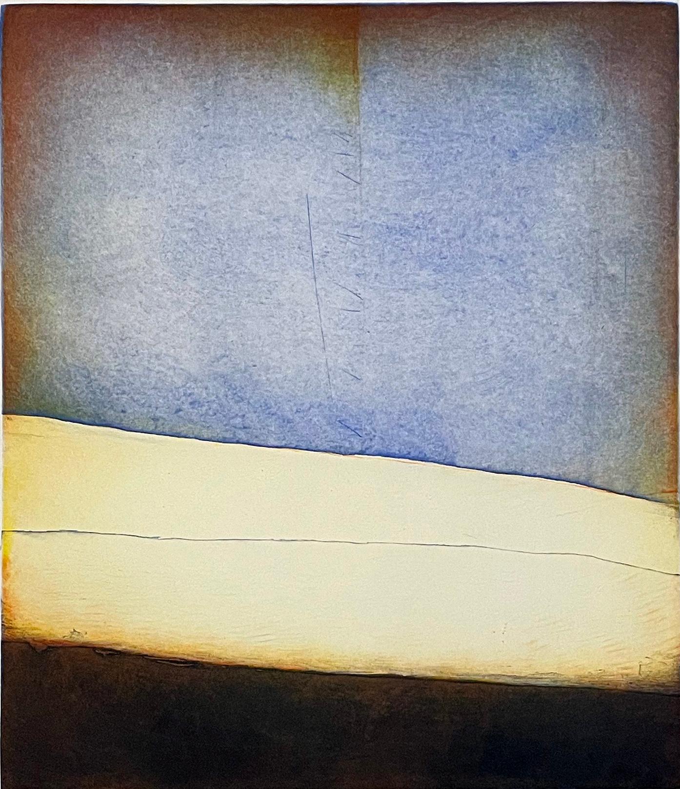 L
Invitation au Voyage, Abstract Drypoint
Aquatint in Blue and Ochre by Bozo