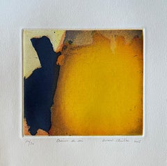Oraison du soir (evening Prayer) — Abstract Aquatint in Ochre and Blue by Bozon