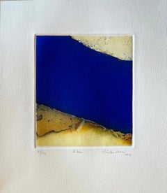 Ribera - Punta seca abstracta y aguatinta en azul profundo de Bozon