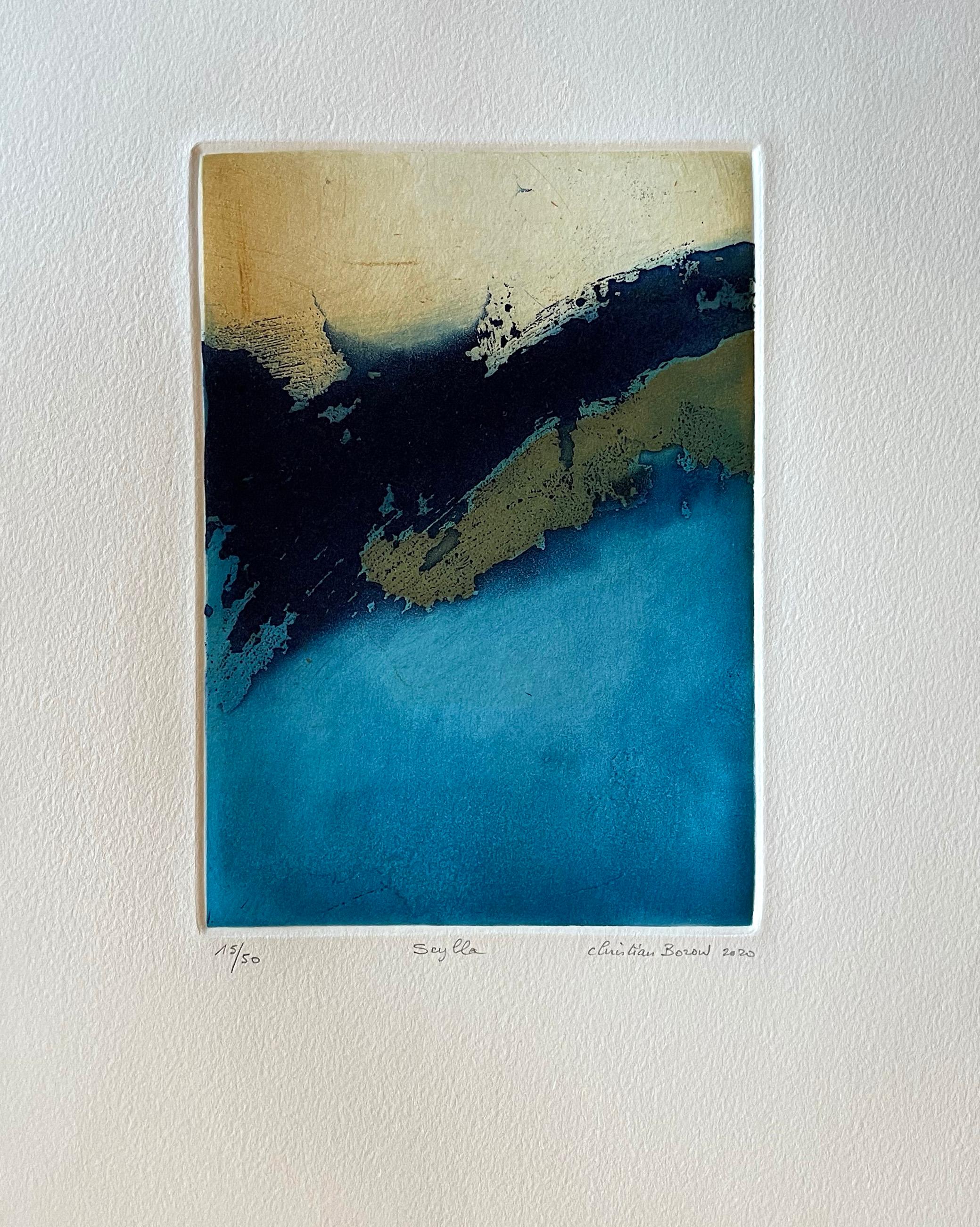 Scylla - Blue Landscape Print by Christian Bozon