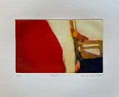 Terral, Abstract Etching and Aquatint in red and beige, by Christian Bozon
