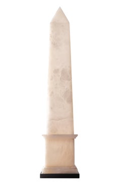 Christian Caudron, lampe obélisque contemporaine, albâtre blanc, base en marbre