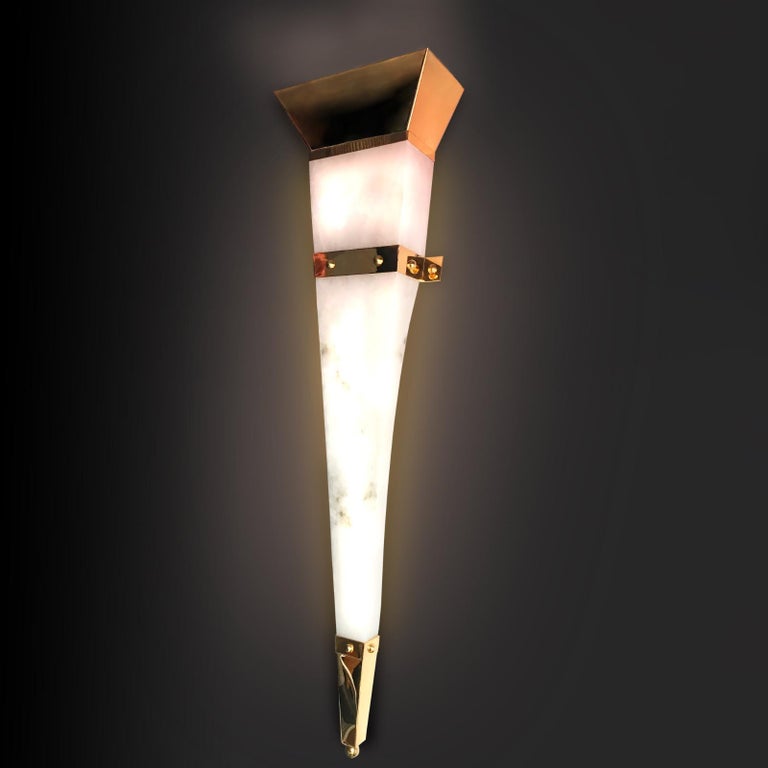 Christian Caudron, Contemporary Sconce, Alabaster and Brass, Gilded Fine Gold For Sale 4