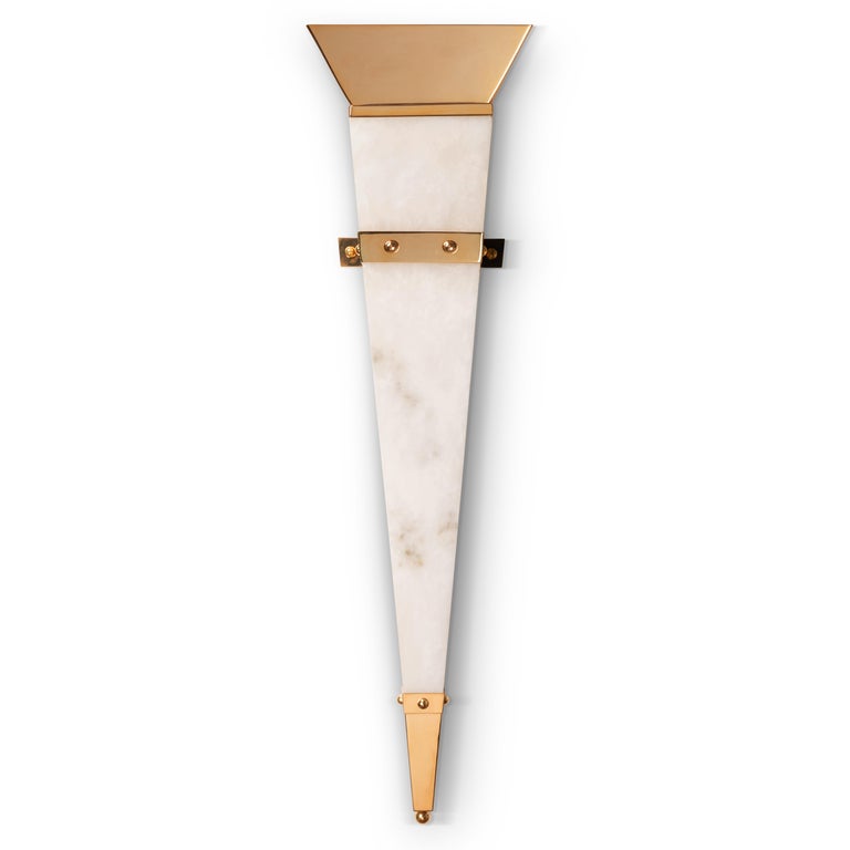 Modern Christian Caudron, Contemporary Sconce, Alabaster and Brass, Gilded Fine Gold For Sale