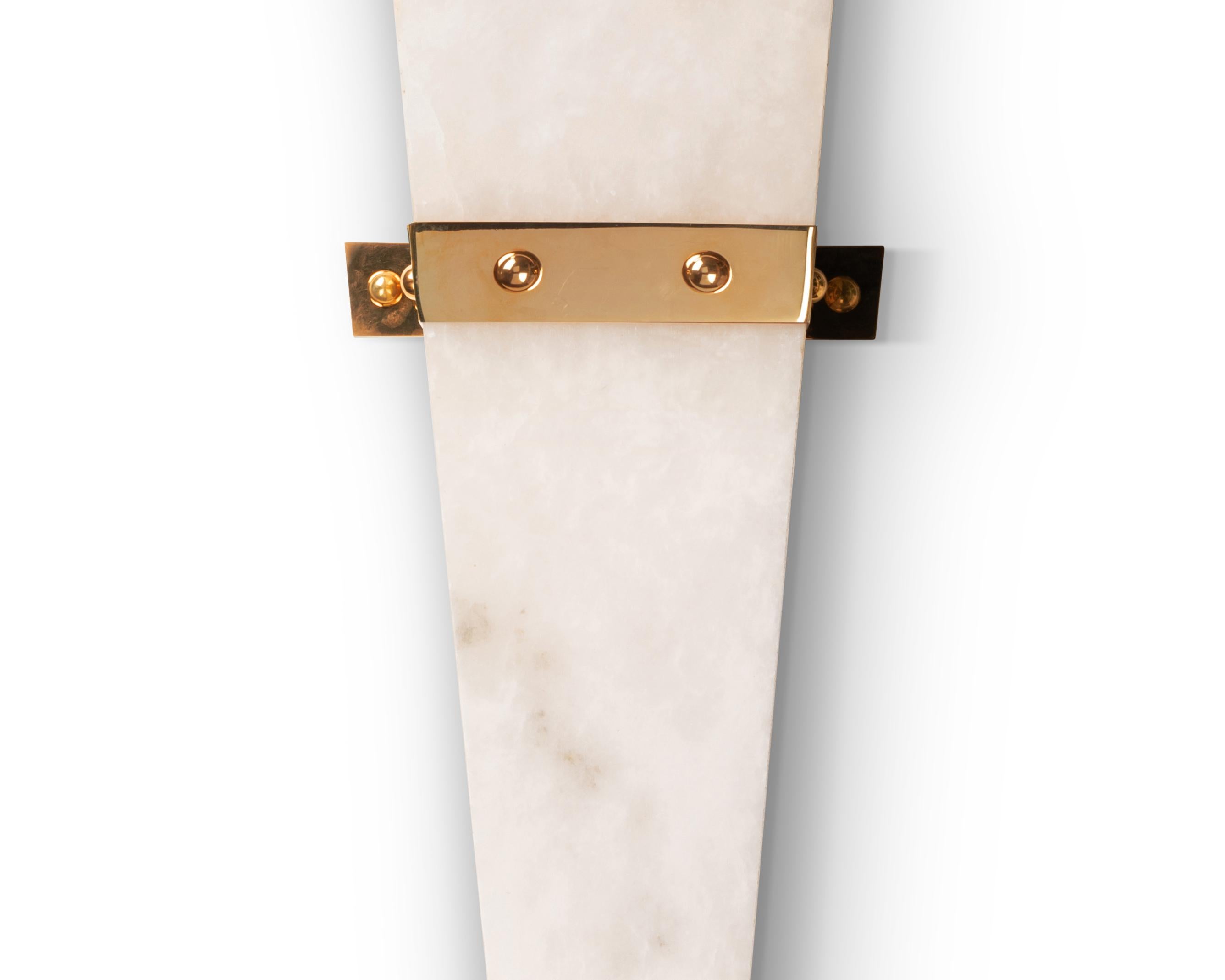 French Christian Caudron Large Contemporary Sconce Alabaster and Brass Gilded Fine Gold For Sale