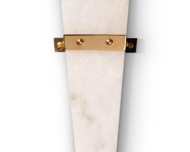 French Christian Caudron, Contemporary Sconce, Alabaster and Brass, Gilded Fine Gold For Sale