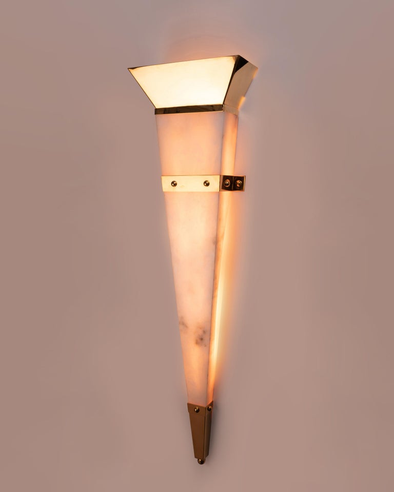 Christian Caudron, Contemporary Sconce, Alabaster and Brass, Gilded Fine Gold For Sale 1