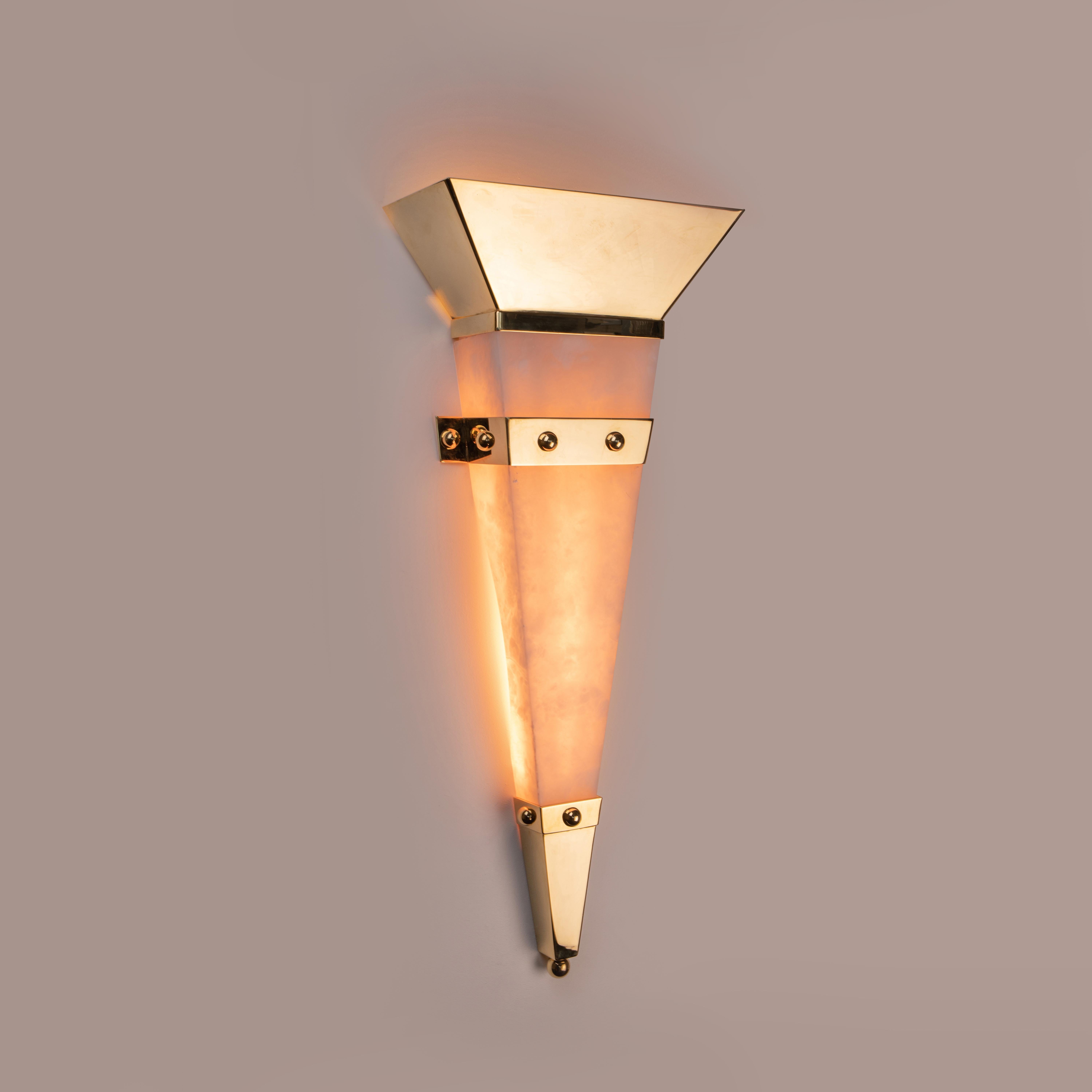 Christian Caudron, Contemporary Sconce, Alabaster, Brass, Gilded with Fine Gold For Sale 6