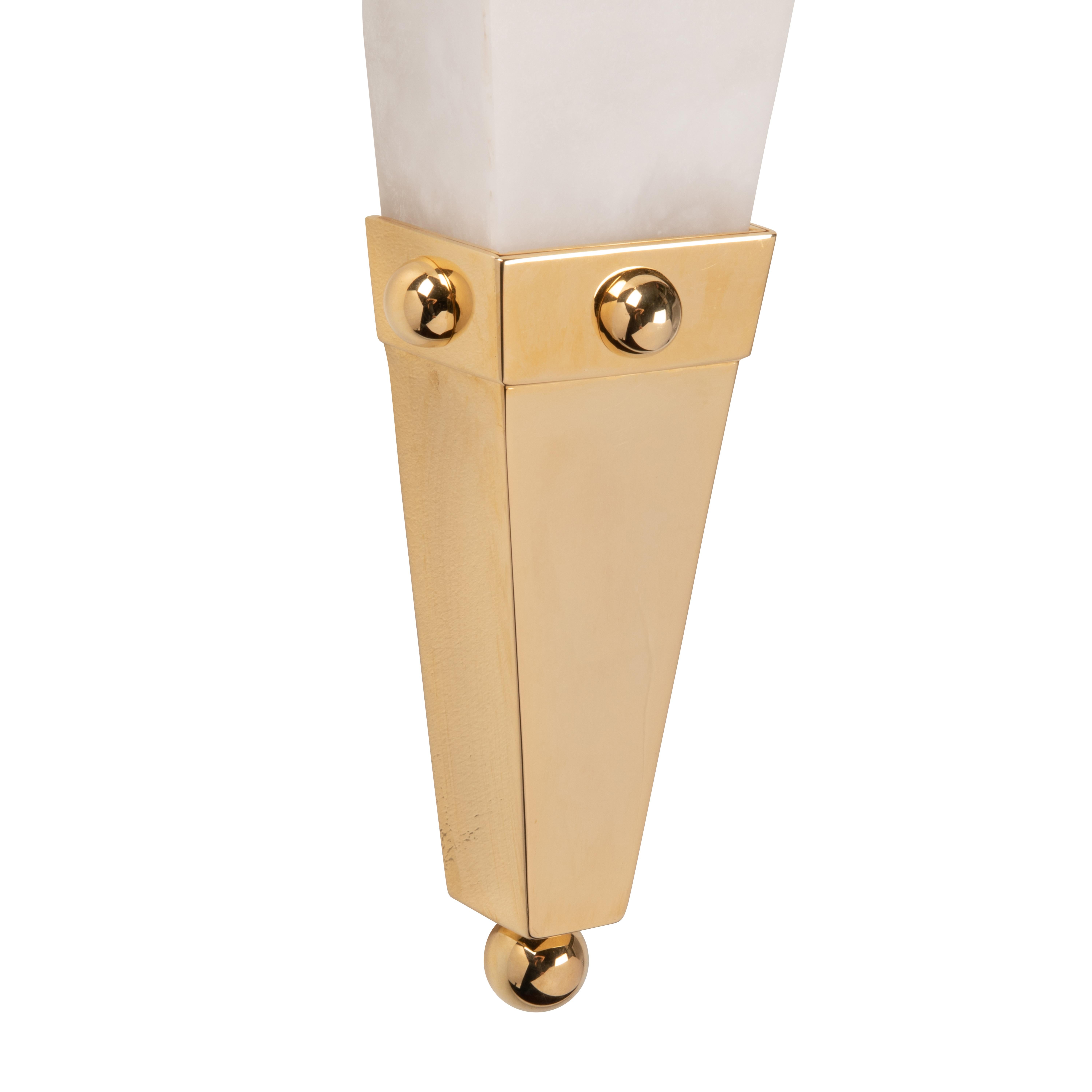 French Christian Caudron, Contemporary Sconce, Alabaster, Brass, Gilded with Fine Gold For Sale