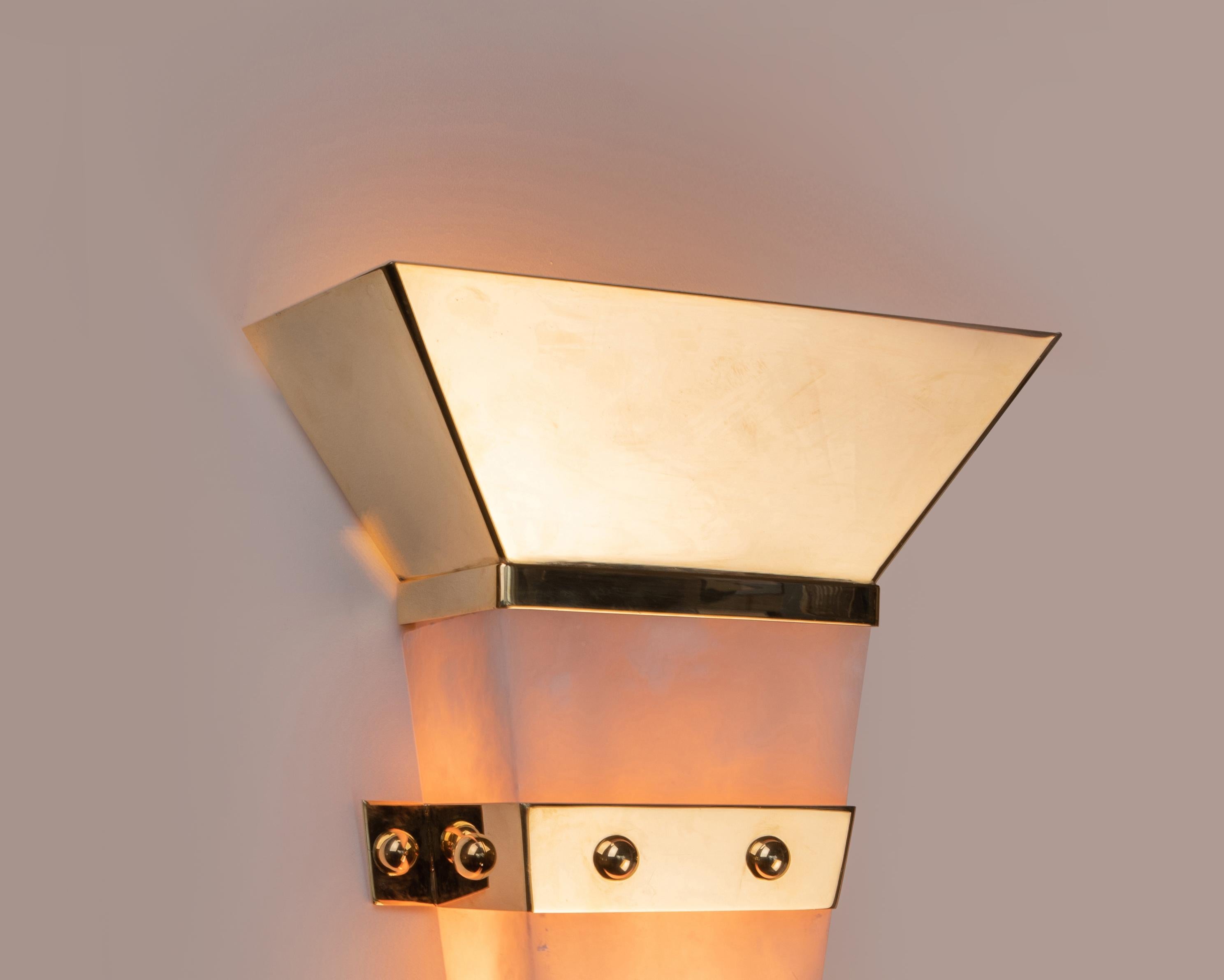 Christian Caudron, Contemporary Sconce, Alabaster, Brass, Gilded with Fine Gold For Sale 1