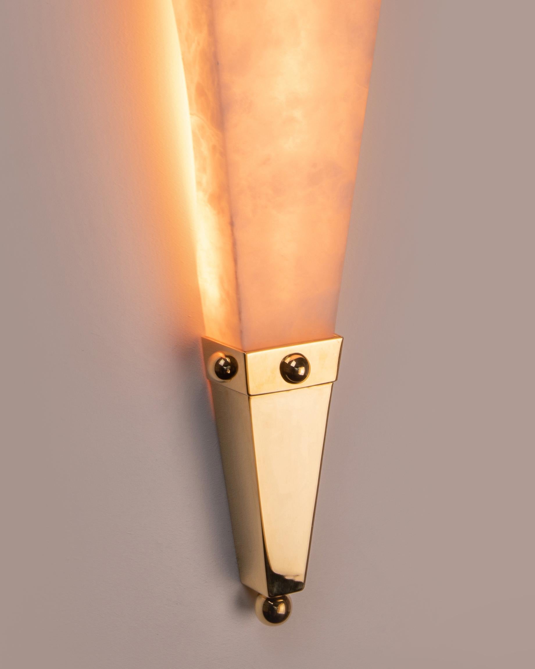 Christian Caudron, Contemporary Sconce, Alabaster, Brass, Gilded with Fine Gold For Sale 4