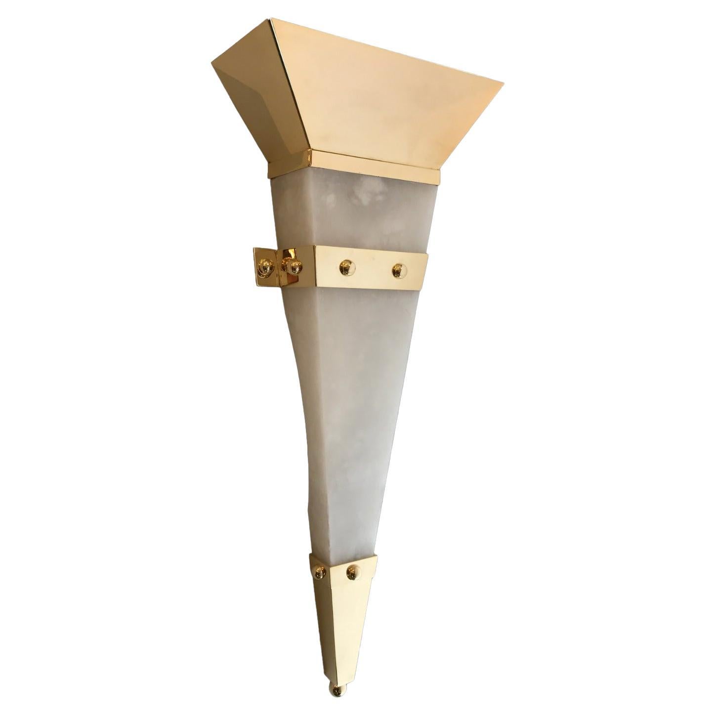 Christian Caudron, Contemporary Sconce, Alabaster, Brass, Gilded with Fine Gold
