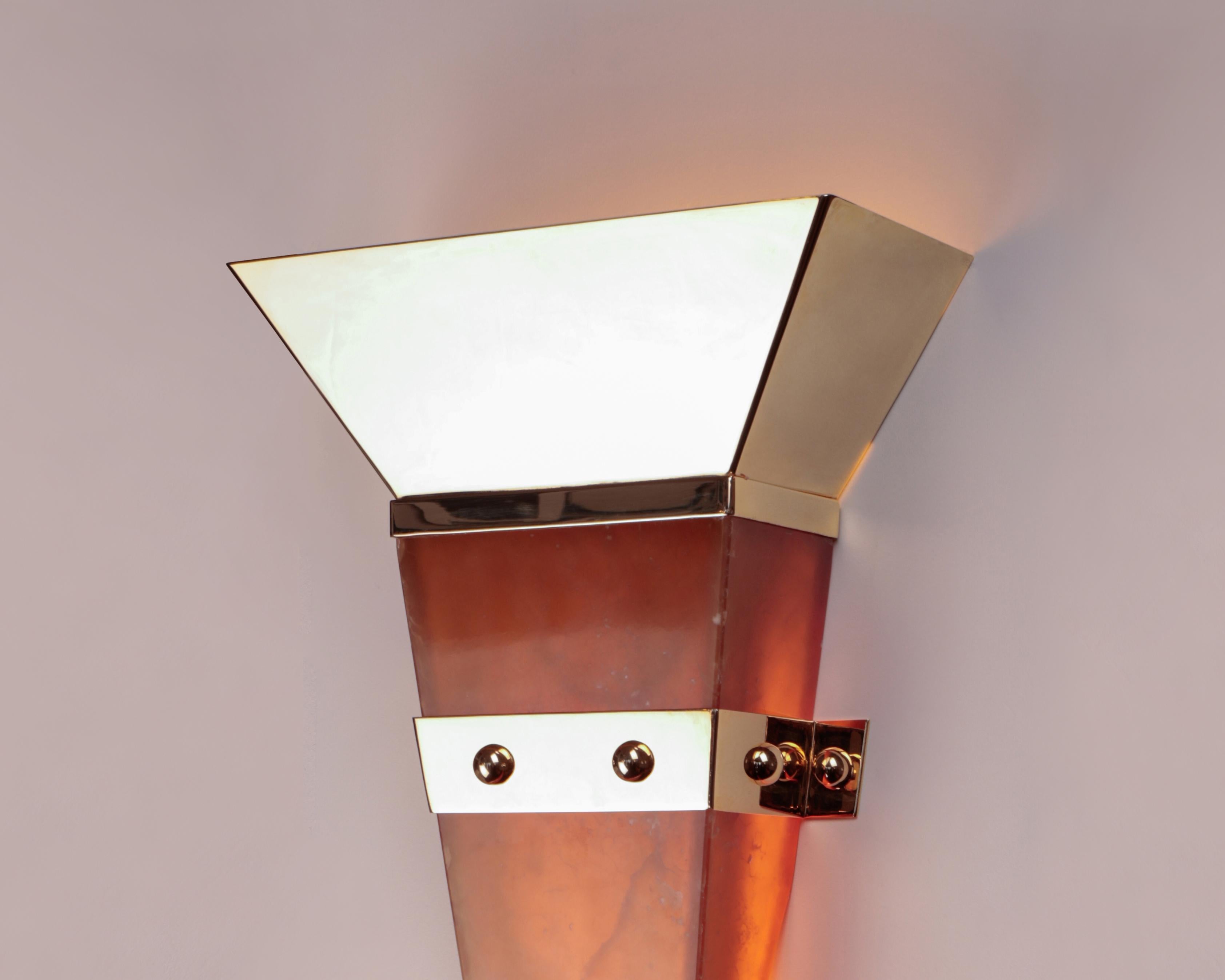 Christian Caudron, Contemporary Sconce, Onyx and Brass, Gilded with Fine Gold For Sale 2