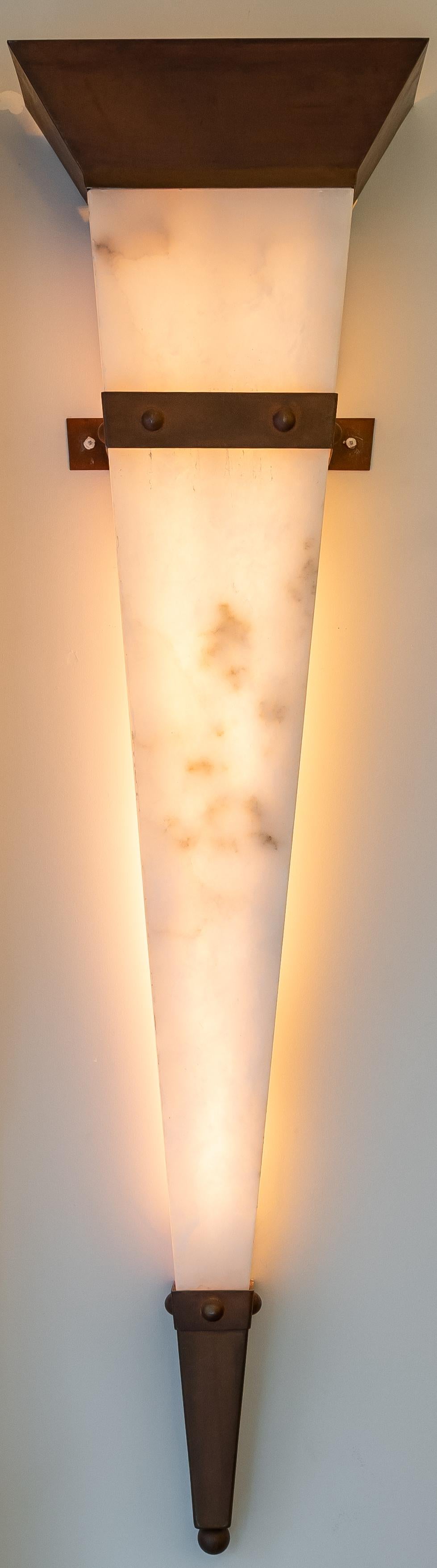 Christian Caudron, Large Contemporary Sconce, Alabaster, Fixings in Corten Steel For Sale 5