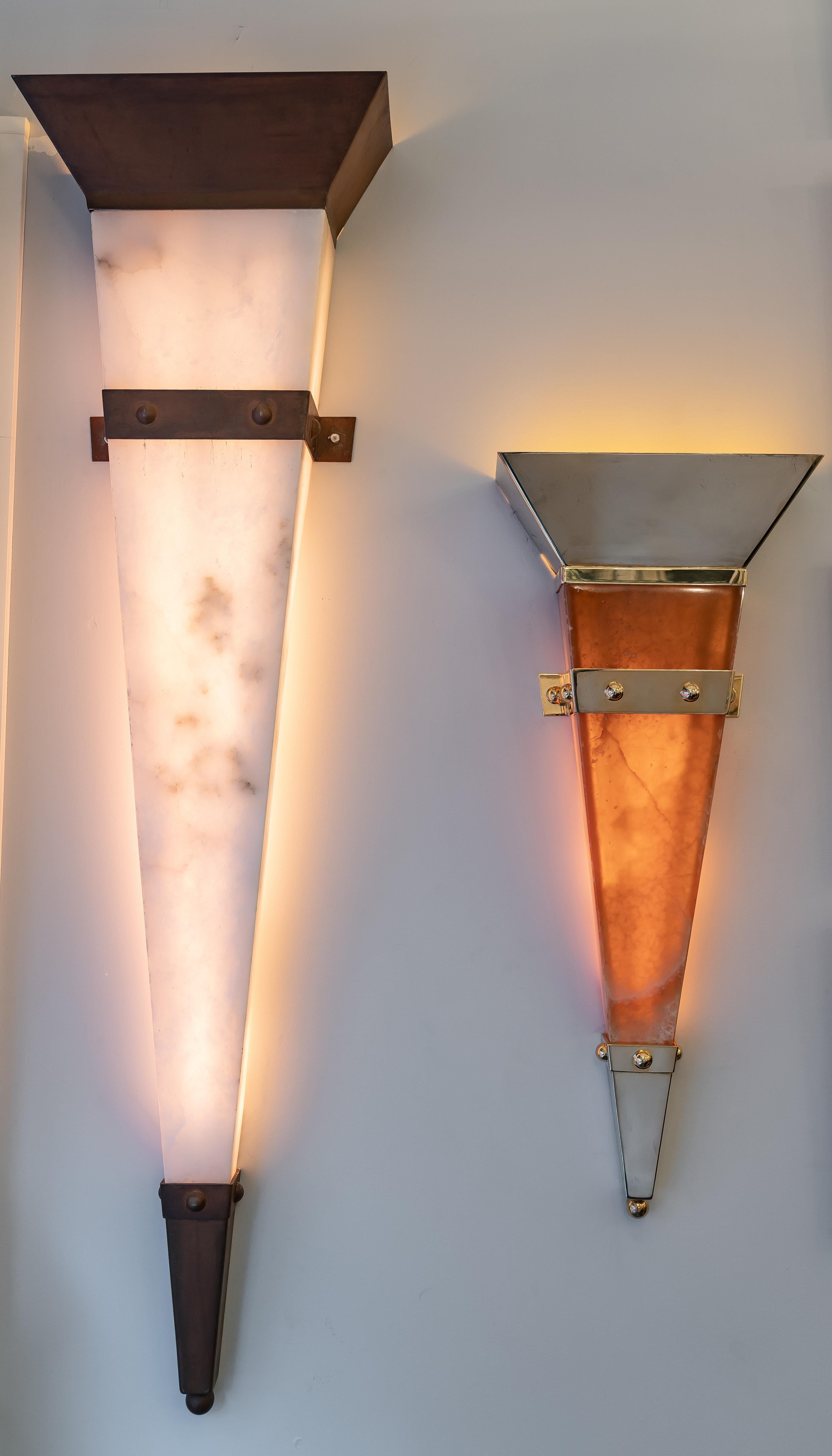 Christian Caudron, Large Contemporary Sconce, Alabaster, Fixings in Corten Steel For Sale 7