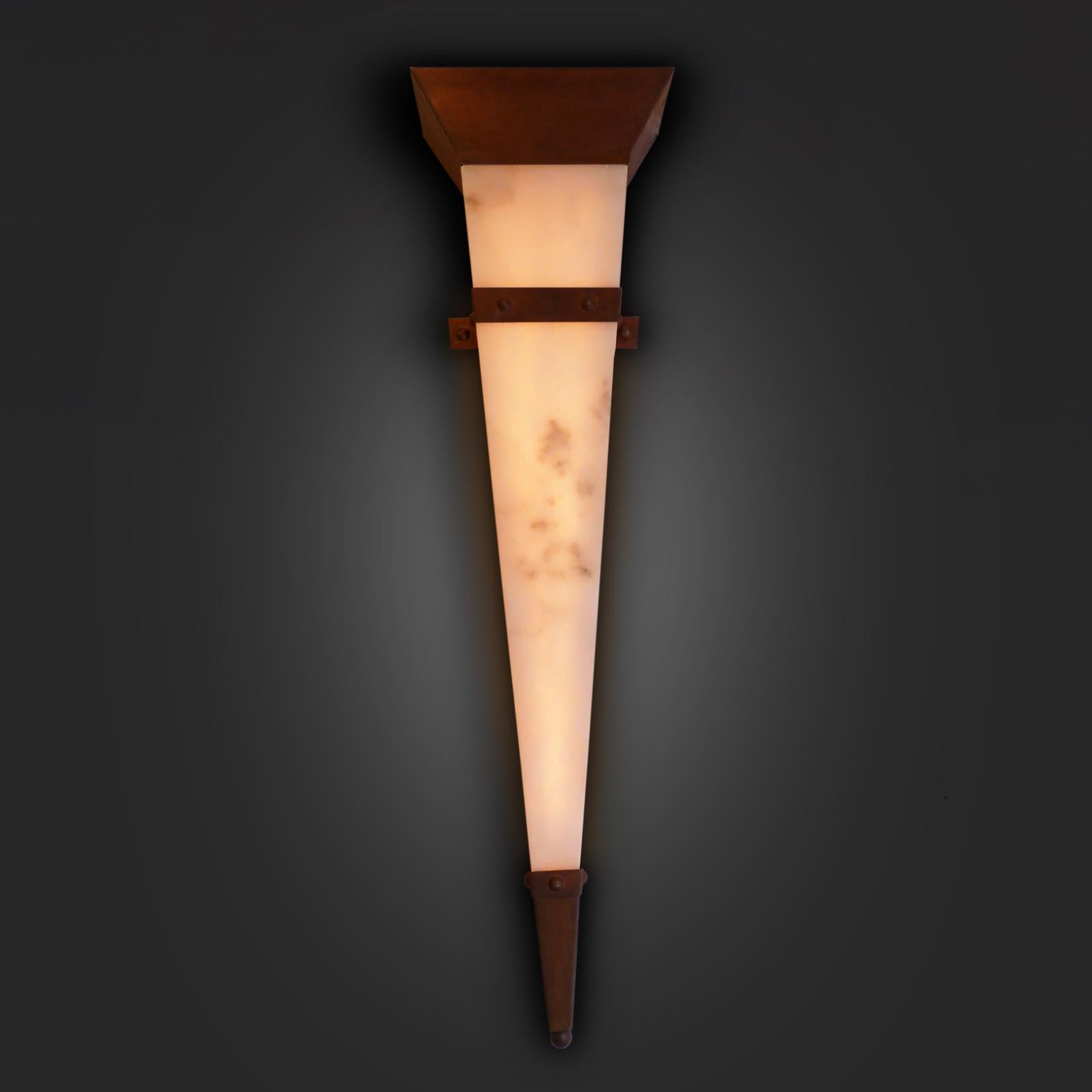 Modern Christian Caudron, Large Contemporary Sconce, Alabaster, Fixings in Corten Steel For Sale