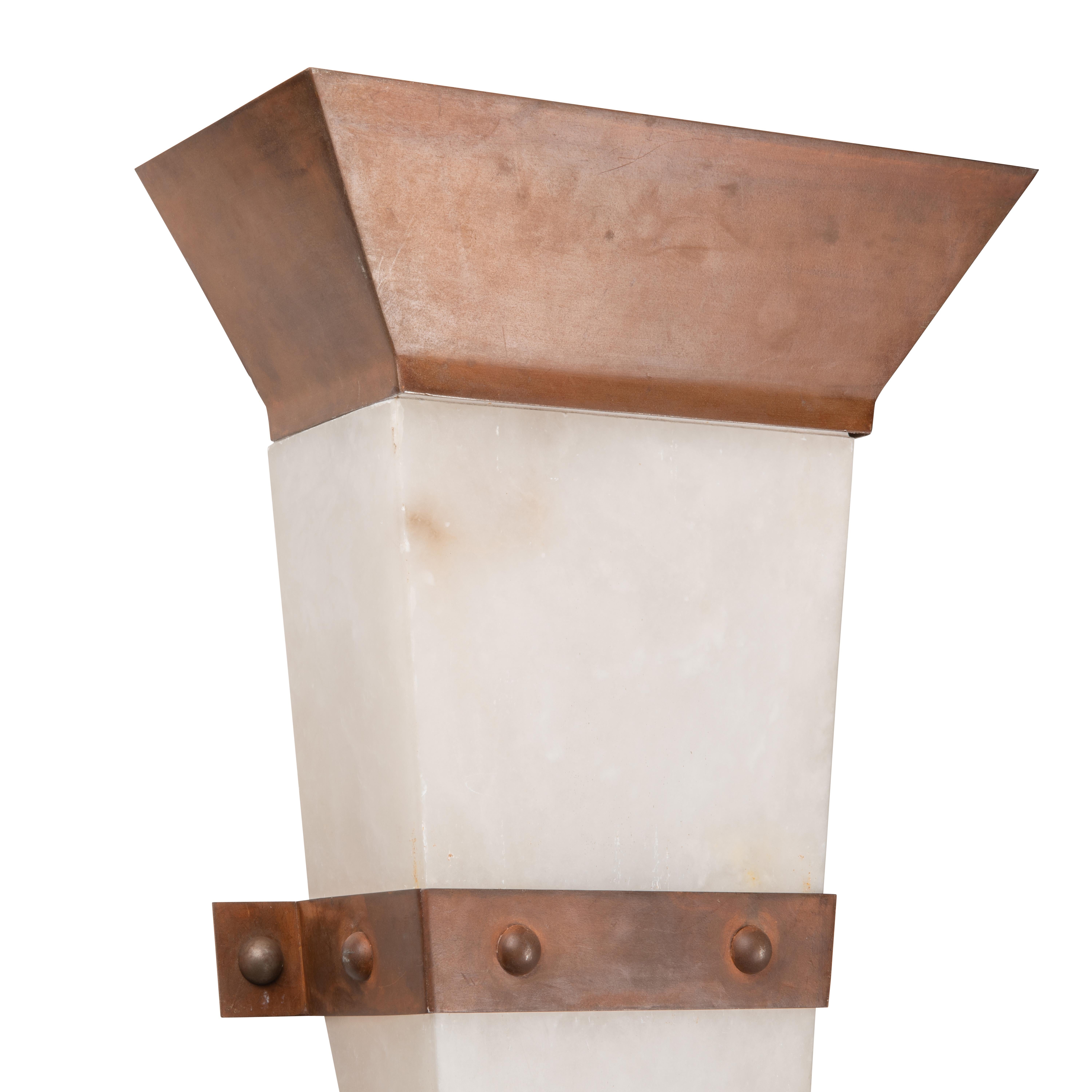 Carved Christian Caudron, Large Contemporary Sconce, Alabaster, Fixings in Corten Steel For Sale