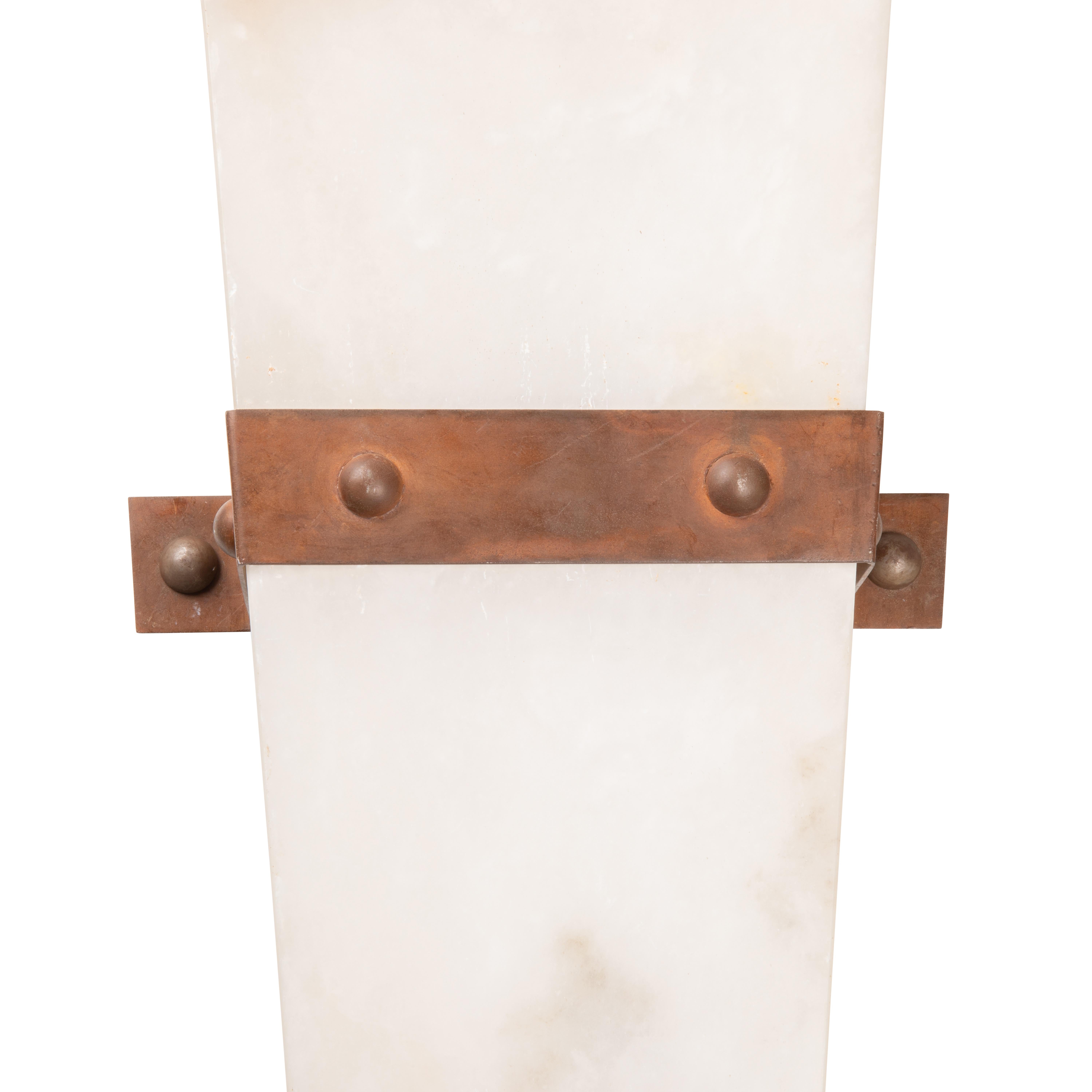 Christian Caudron, Large Contemporary Sconce, Alabaster, Fixings in Corten Steel For Sale 1