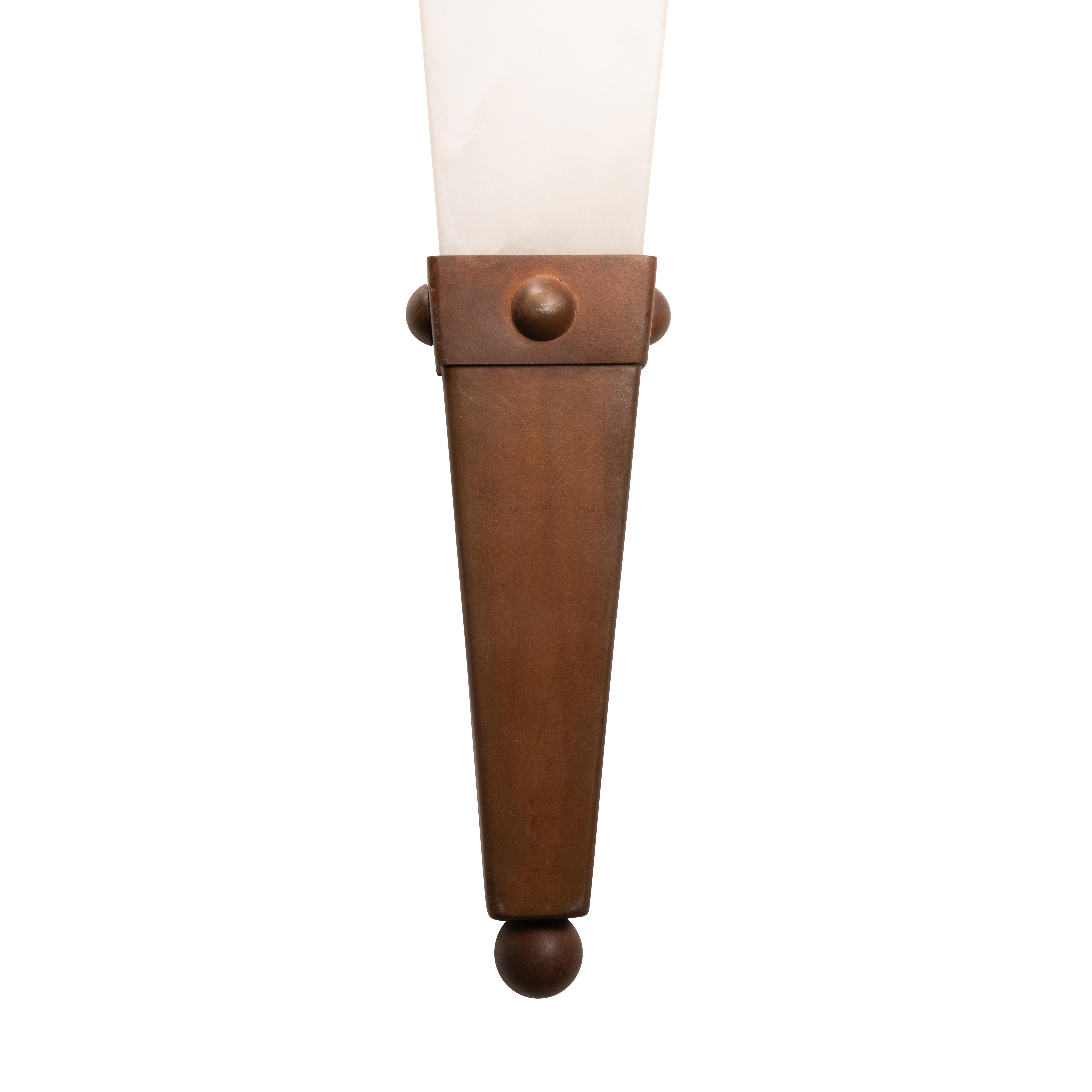 Christian Caudron, Large Contemporary Sconce, Alabaster, Fixings in Corten Steel For Sale 2