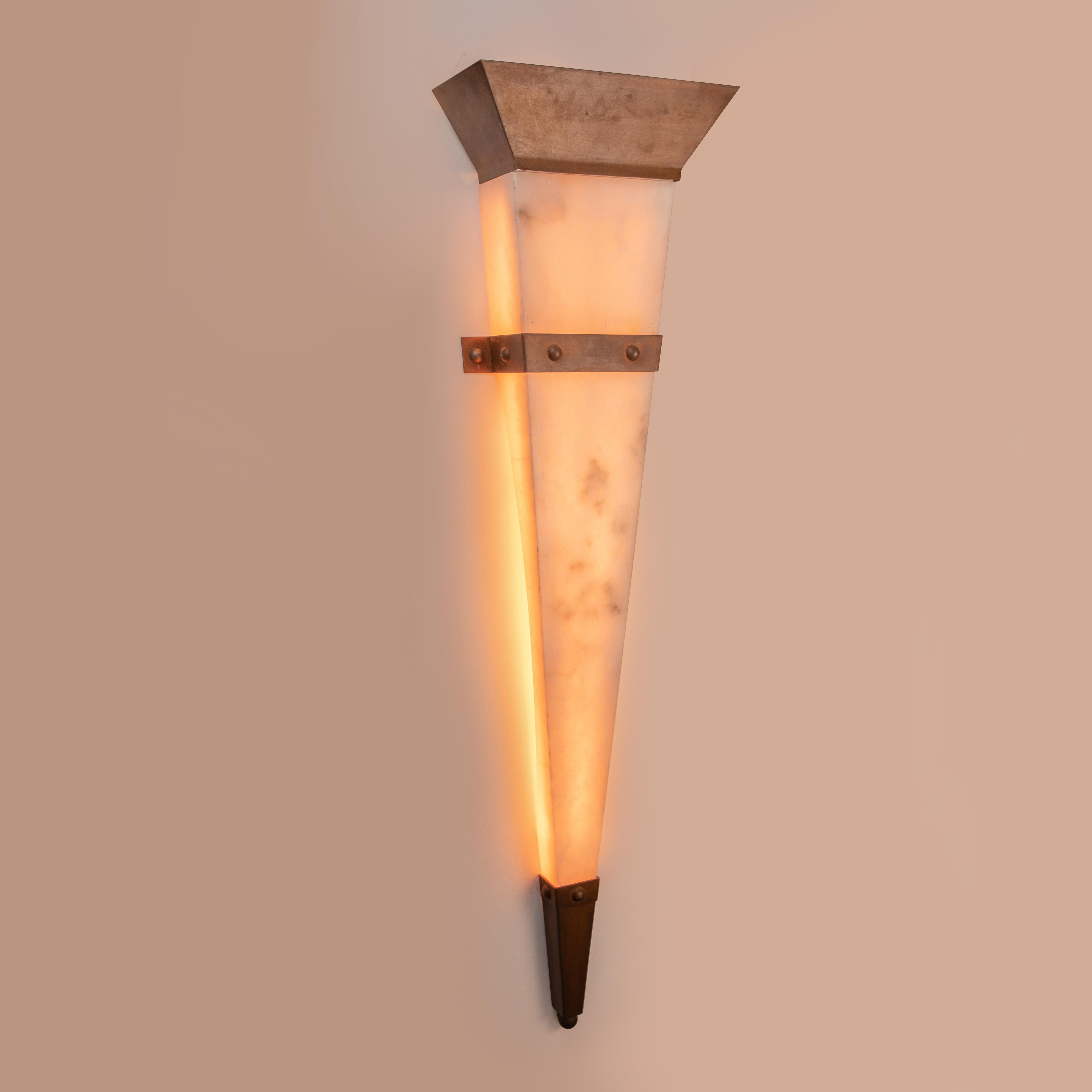 Christian Caudron, Large Contemporary Sconce, Alabaster, Fixings in Corten Steel For Sale 3