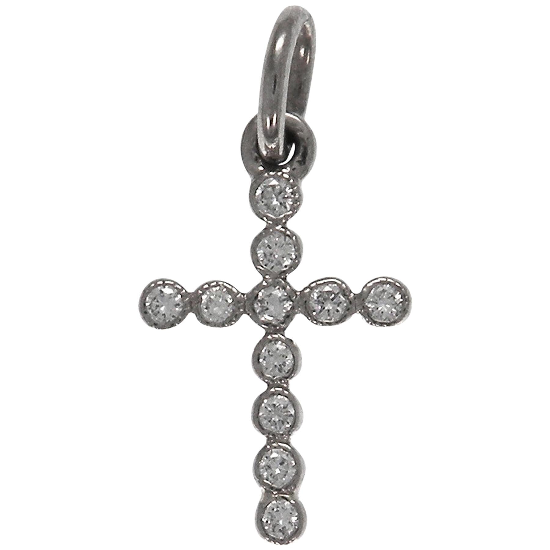 18 K White Gold Christian Cross Diamond Pendent or Charm For Sale