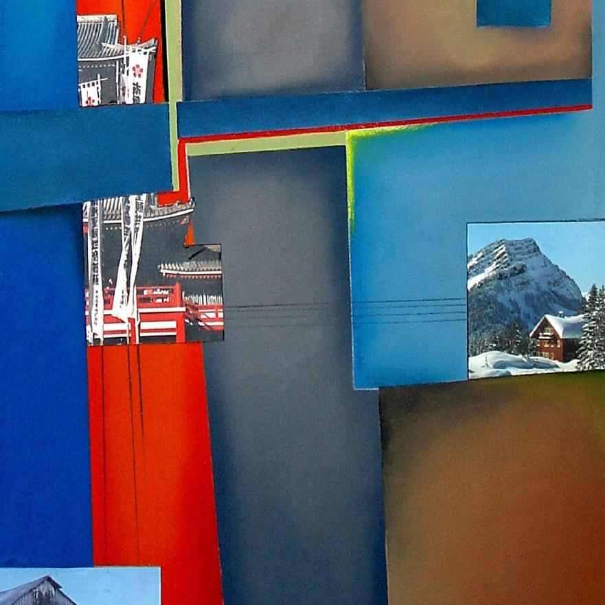 Pastell auf strapazierfähigem Papier mit montierten Architekturfotos :: Mixed Media :: Abstrakt :: Dieses Werk wird mit einem offiziellen, vom Künstler unterzeichneten Echtheitszertifikat geliefert :: Bereit zum Aufhängen: Nein :: Signiert: Nein :: 