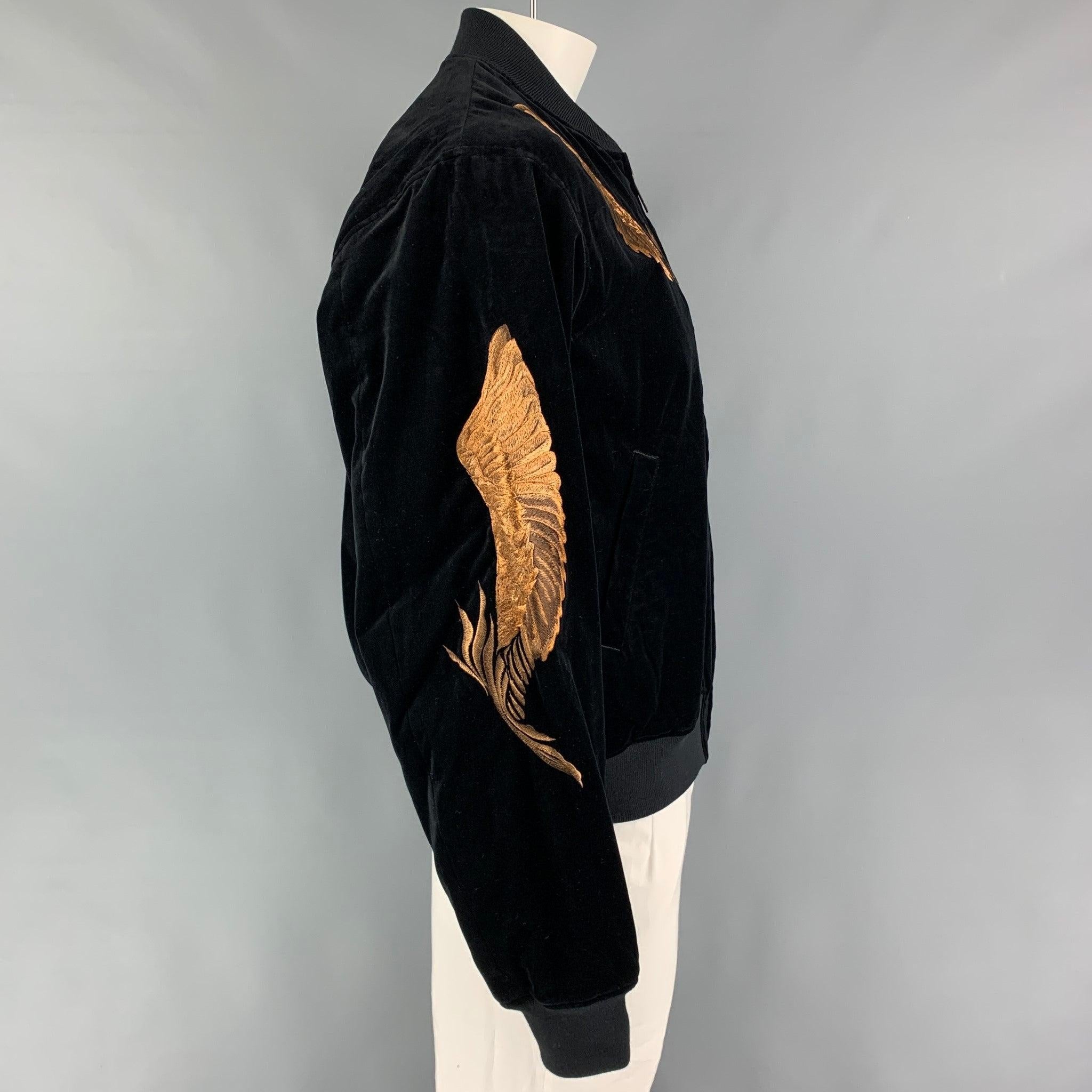 CHRISTIAN DADA FW 19 Size 42 Black Cotton Velvet Embroidery Bomber Jacket In Excellent Condition In San Francisco, CA