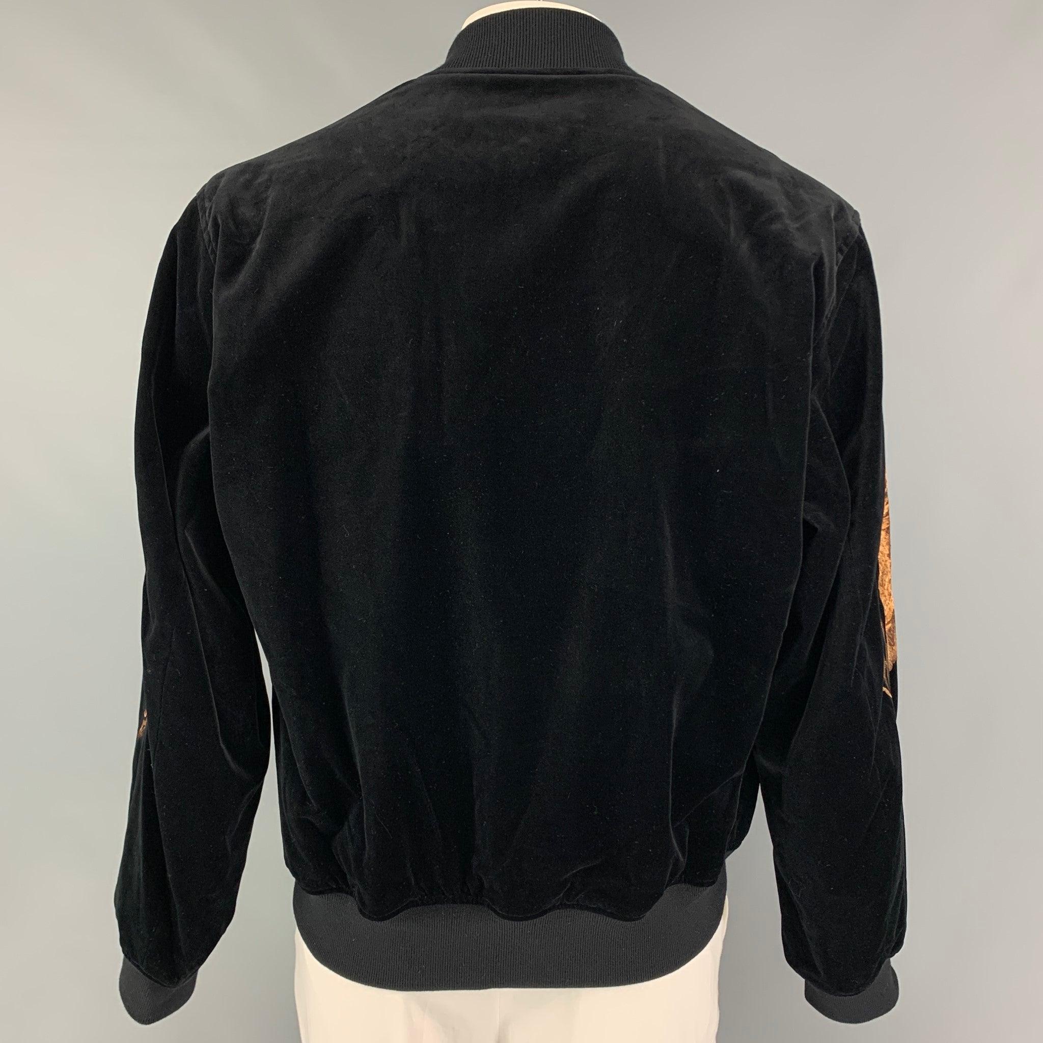 Men's CHRISTIAN DADA FW 19 Size 42 Black Cotton Velvet Embroidery Bomber Jacket