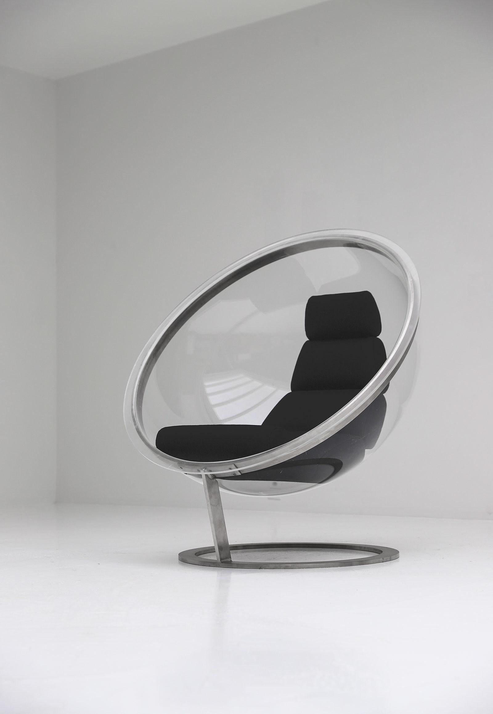 1970s Christian Daninos Bubbler Lucite chair 
Brand New black wool upholster 
Edition Forme Nouvelles
Great vintage condition 
This model of chair can be seen at the Museum of Decorative Arts in Paris.
 