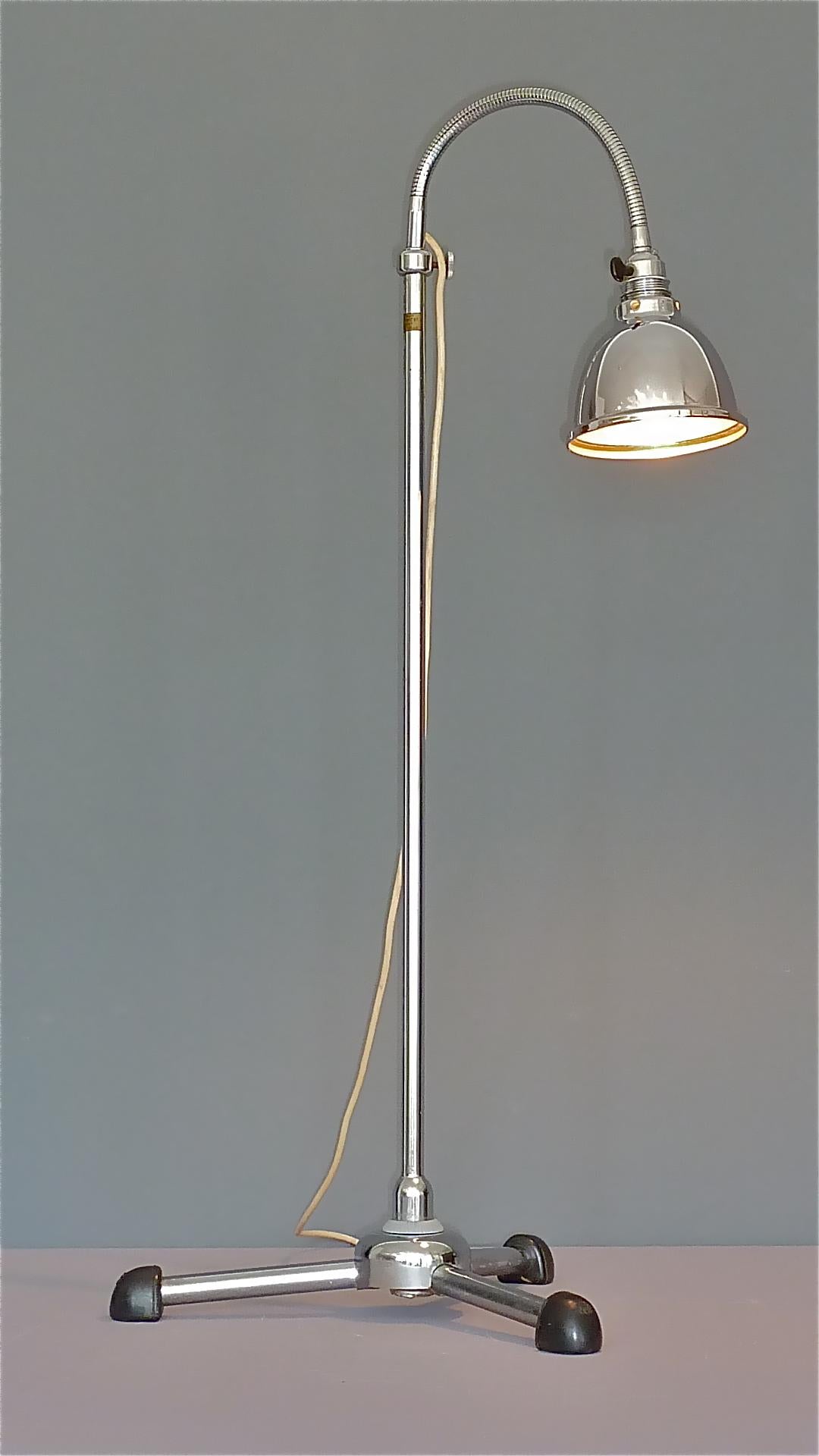 Christian Dell Bauhaus Chrome Metal Floor Standard Lamp 1930s Gooseneck Art Deco For Sale 7